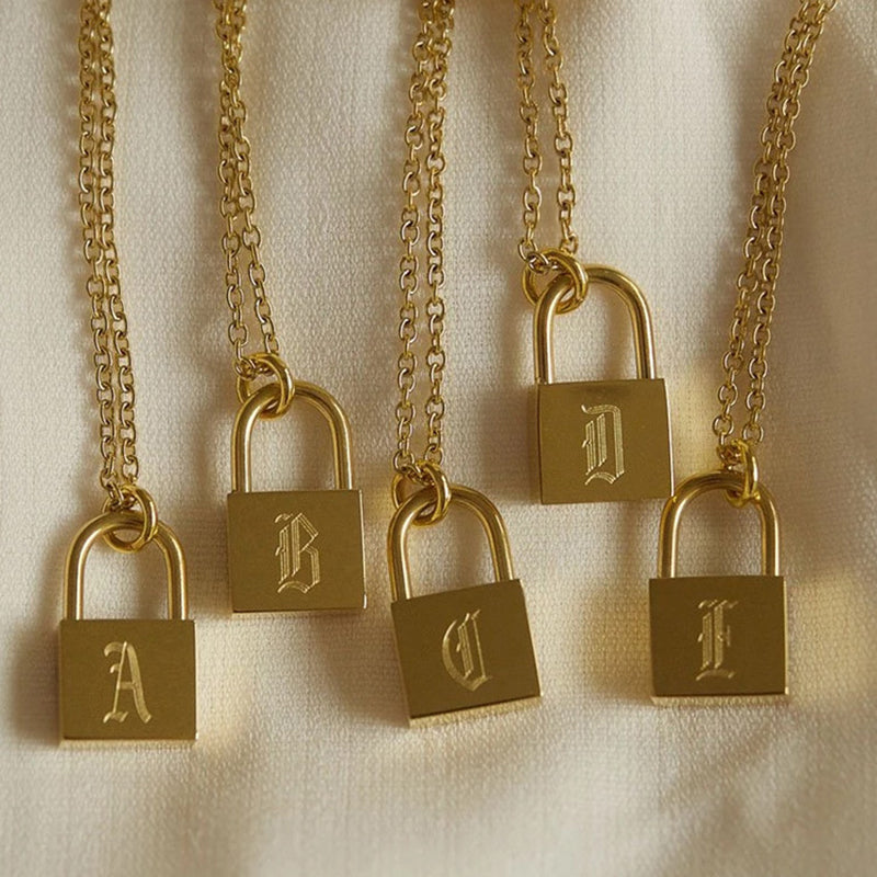 Initial Lock Necklace in 24K Gold Plating by oNecklace
